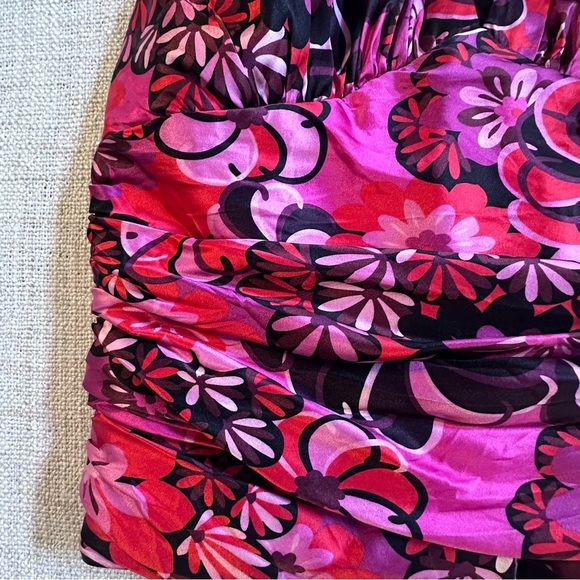 JS COLLECTIONS Pink Purple Floral Silk V-Neck Halter Top Ruched Blouse Women's 6 - Picture 4 of 16